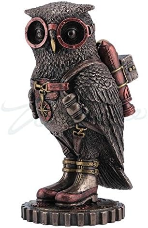 Steampunk Owl with Jetpack Statue Sculpture on Gears