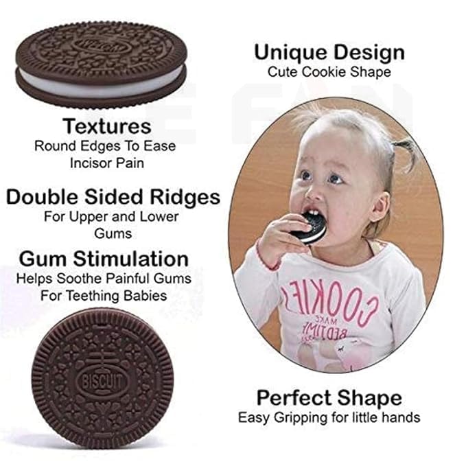Image of BabyGo BPA-Free Silicone Cookie Teether for Babies | Soft & Safe Teething Toy for 6-12 Months | Food-Grade Material with Textured Surface for Gum Relief & Oral Development (Pack of 1)(Brown)