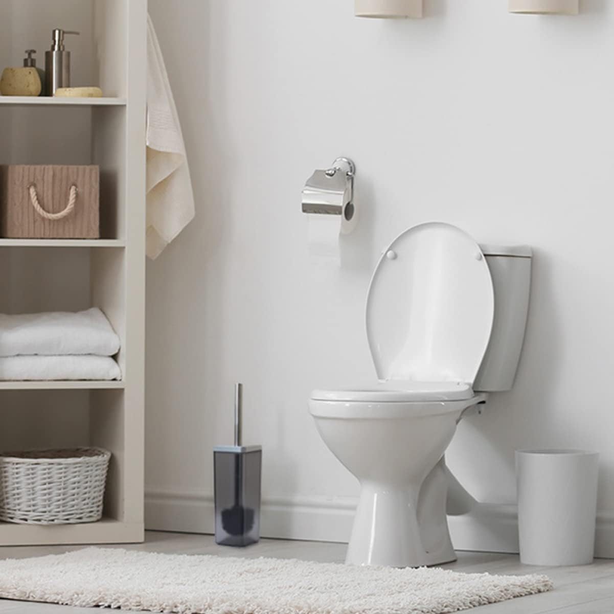 LIFKOME 7-Piece Hotel Bathroom Washing Set Includes Lotion Dispenser Soap Holder Toilet Brush and Toothbrush Holder Sturdy Plastic Elegant Design for Home and Hospitality