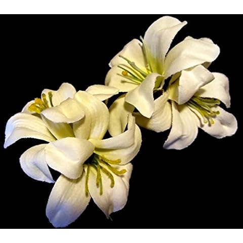 Small Ivory Double Lily Hair Flower Clips - Pair Cover