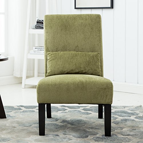 Roundhill Furniture Pisano Spring Green Fabric Armless Contemporary Accent Chair with Kidney Pillow