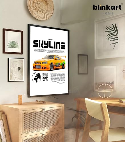 Image of BLINKART Nissan & Toyota Skyline & Supra Framed Posters Gift Items Boys Room Wall Decoration Bedroom Office Studio Synthetic Wood Frame & Acrylic Glass Ready to Hang - 18x12 Inch, (A4 Size) - CAR-267