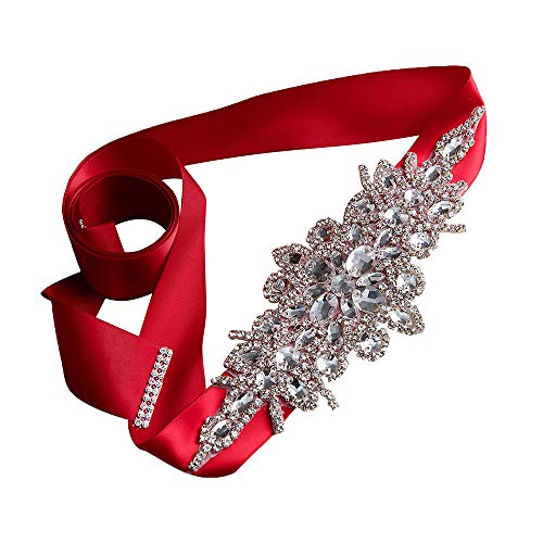 olyrjie Rhinestone Wedding Dress Belt Ribbon Crystals Evening Sashes Handmade