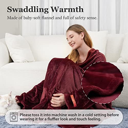 Winthome Wearable Blanket with Sleeves and Foot Pocket, Soft and Warm for Sofa Lovers. Hook and Loop Fastener (Grey)