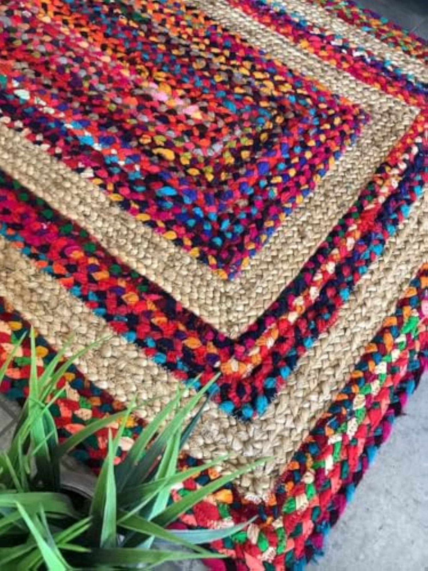 Jute Braided Reversible Hand Woven Rectangular Rug Carpet Mat