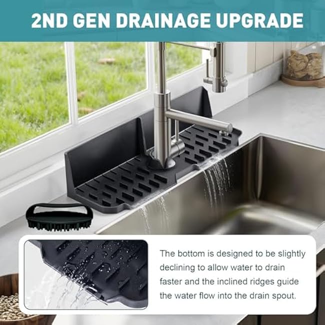 Kitchen Sink Splash Guard£¬Sink Draining Pad Behind Faucet£¬Faucet Mat for Kitchen Sink£¬Comes with a Silicone Brush for Cleaning Drying Mat for Countertop Protect (Grey)