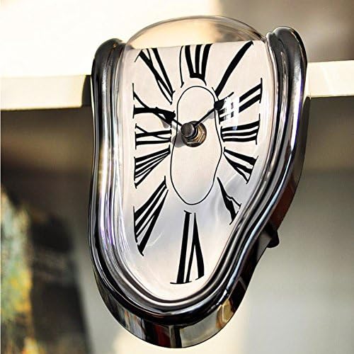 QOTSTEOS Melting Clock, Creative Surrealism Decorative Dali Watch, Modern Melting Shelf Clock Surreal Melting Distorted Wall Clock, Funny Home Decor Office Desks Watch Gift(silver), free size