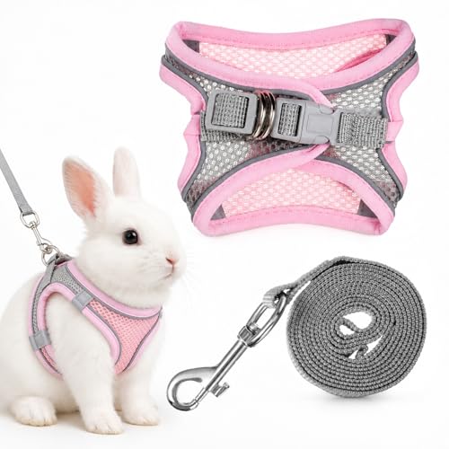 Susade Bunny Harness and Leash Set (Pink and Gray)