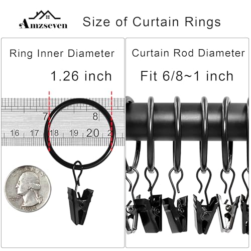 image for AMZSEVEN 40 Pack Curtain Rings with Clips, Drapery Clips with Rings, D