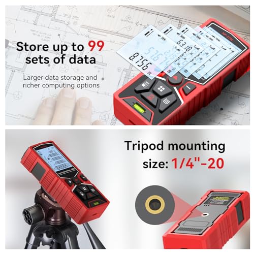 NOYAFA Laser Measurement Tool, 262ft Rechargeable Laser Distance Measure, Digital Laser Distance Meter with 99 Data Storage, Backlit LCD, Pythagorean Theorem, Area and Volume, M/in/Ft, with Battery