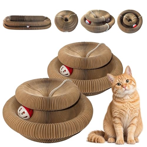2-Pack-Cat-Pad-Scratcher-Toys-Magic-Organ-Cat-Toy-Kitty-Curls-Cat-Toy-Interactive-Cardboard-Cat-Scratching-Board-with-Bell-Balls-Corrugated-Scratcher-for-Indoor-Cats-Furniture-Protection 2-Pack Cat Pad Scratcher Toys, Magic Organ Cat Toy & Kitty Curls Cat Toy, Interactive Cardboard Cat Scratching Board with Bell Balls, Corrugated Scratcher for Indoor Cats, Furniture Protection - Image 1