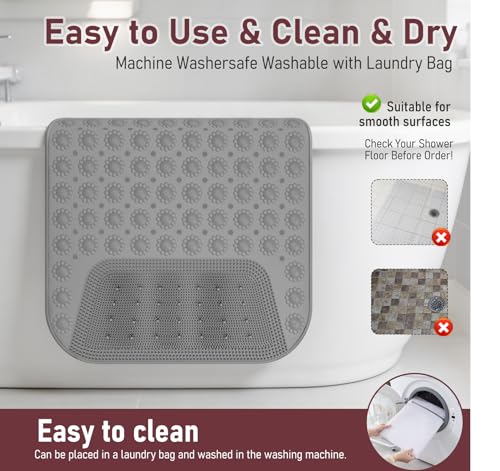 Shower Mat Bath Tub Bathtub Mat with Suction Cups Wide 29x19, Silicone Non Slip Shower Mats for Elderly Inside Shower, Shower Mat Foot Scrubber for Massage Bristles Scrub Feet with Drain Holes Grey - image 6