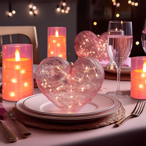 Image of Aignis Flickering Flameless Candles Battery Operated Candles LED Candles with Remote Timer for Home /Wedding /Birthday /Holiday Decor, Cherry Blossom Pink 3D Flame Set of 3 (D3 xH4 5 inch 6 inch)