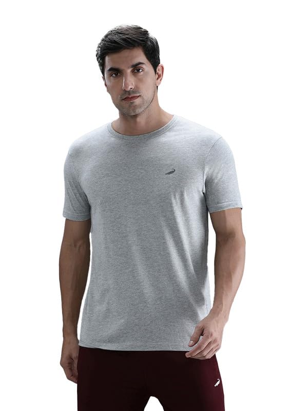 Image of CROCODILE Men Solid Sport Fit T Shirt | Round Neck | Short Sleeve | Regular Length | Basic Casual Pull On Topwear Grey Melange