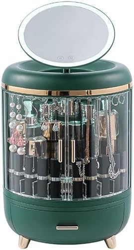 Modern LED Lighted Mirror Makeup Organizer Stand for Bathroom, Dresser, and Vanity Countertop -Organizers and Storage Solution with Room Decor Aesthetic Vibe by KME (cylinder)