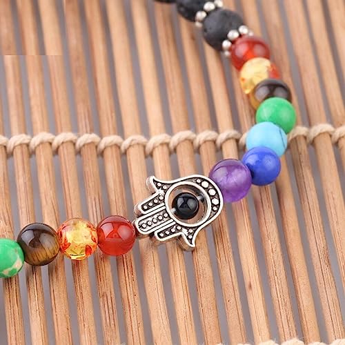 Bracelet multicouches pour hommes avec pierre de lave et hamsa