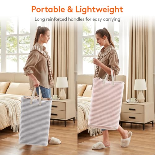 Image of Lifewit 2 Pack Laundry Basket 80L Each, Collapsible Clothes Hamper with Reinforced Handles, Freestanding Waterproof Design for Bedroom and Laundry Room, Grey&Pink 160L Total