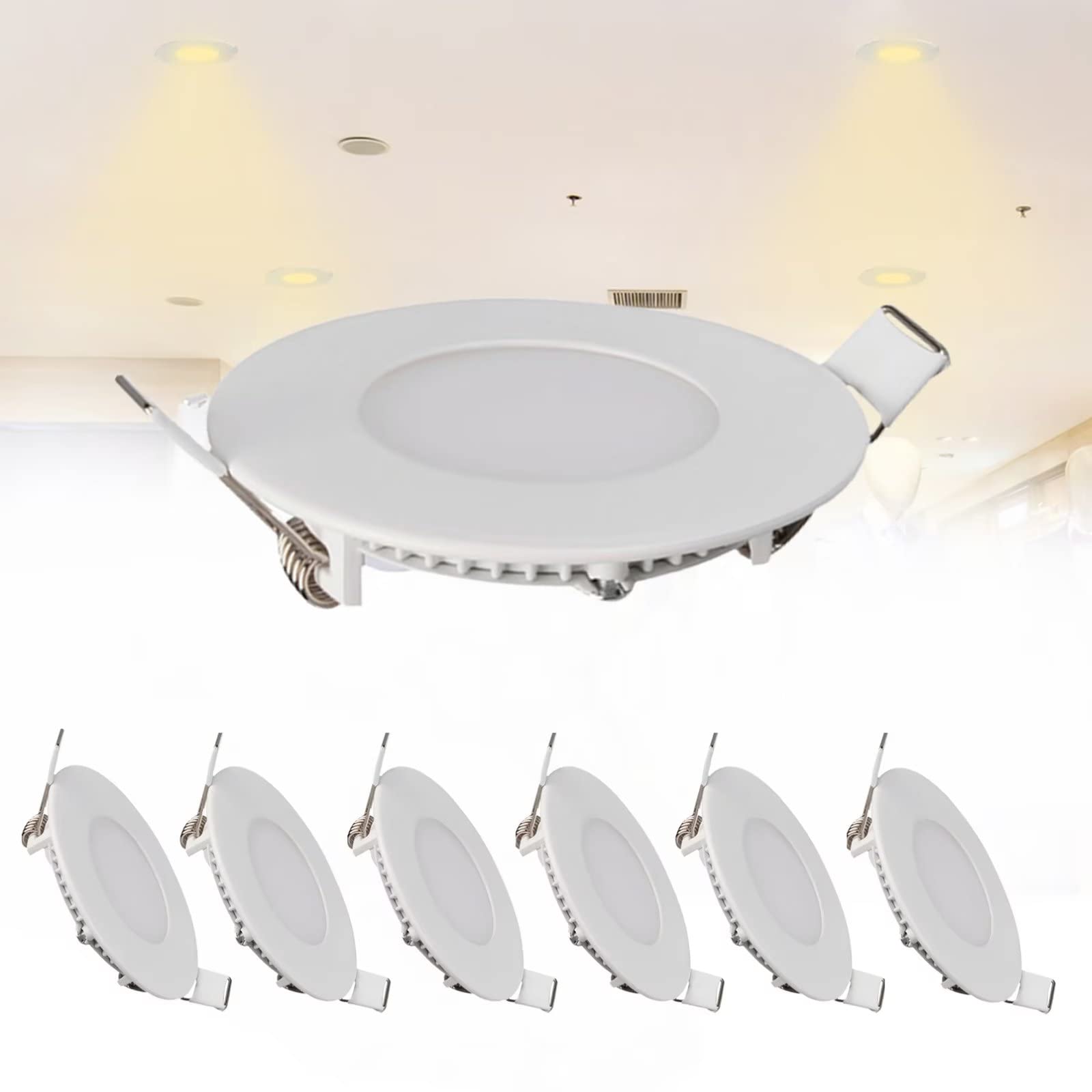 Jionet 7Packs 3W Led Recessed Ceiling Light, 3 Inch Downlights 180Lm Cold Light White Light 6500K, Round Aluminum Metal Spotlights, Hole Φ 70 Mm For Living Room Bedroom
