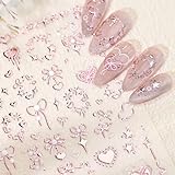 Valentine's 5D Embossed Nail Art Stickers - Romantic Rose Gold & Pink Nail Decals with Bronzing Bow Heart Designs