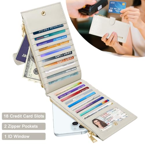 Wallet Women Crocodile Large Capacity Wallets RFID Blocking Multi Card Organizer Womens Billfold Long Purse Credit Cards Holder with Double Zipper,Beige2