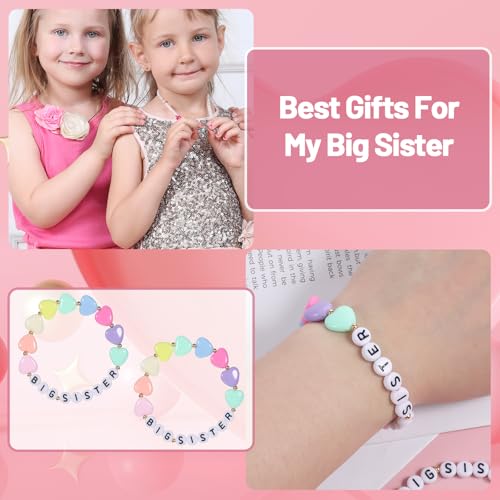 2 Pcs Big Sister Bracelet Colorful for Little Sister Announcement Daughter Niece Charm Birthday Christmas Halloween New Year Gift4