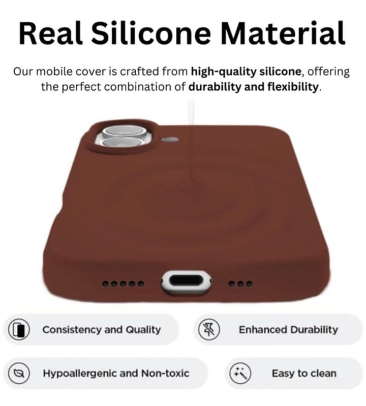 Image of Premium Liquid Silicone Case for iPhone 16 Plus - Slim Full Body Protective Back Cover with Soft Microfiber Lining, Anti-Slip Grip Scratch Resistant Phone Case (Brown)