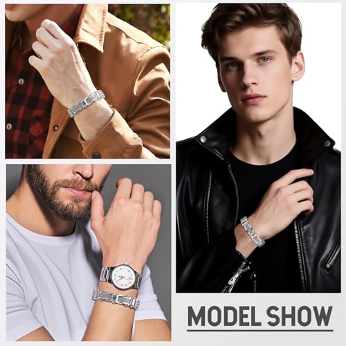 TempBeau Chunky Franco Chain Bracelet for Men - 12mm Width Stainless Steel Square Curb Link,Sturdy Metal Hip Hop Wristband Premium Jewelry, 8"~8.5"4