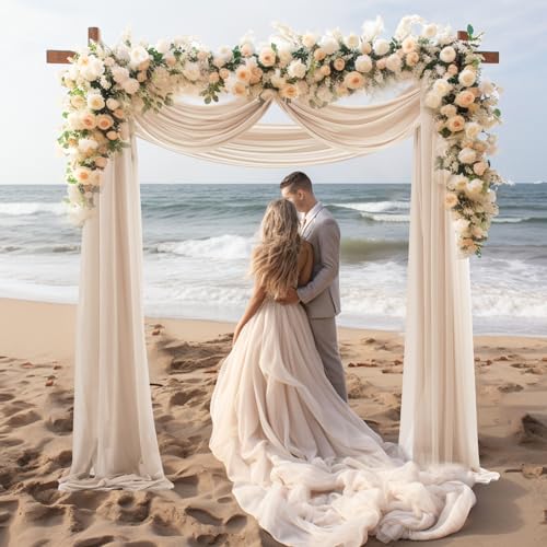 Image of 30 inch x 20Ft Wedding Arch Draping Fabric, 2 Panels Dark Champagne Sheer Curtain Drapes Extra Wide & Long Backdrop Curtains for Wedding Arch Ceremony Birthday Party Decorations