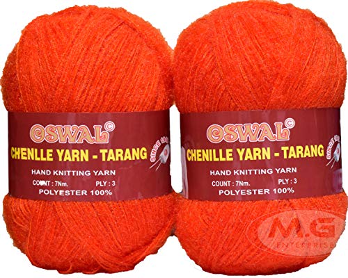 Image of M.G ENTERPRISE Os wal Tarang Knitting Wool Yarn, Soft Fancy Feather Wool Ball Deep Orange 500 gm Best Used with Knitting Needles, Soft Fancy Wool Crochet NeedlesWool Yarn for Knitting.