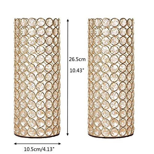 8 Pcs Gold Crystal Metal Tealight Candle Holder For Centerpieces, 10.4 Inch Tall Blingbling Hurricane Candle Holder, Decorative Cylinder Vases For Centerpieces Room Decor Party #TOP6
