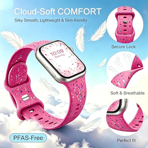 Image of Sport Bands Compatible with Apple Watch Band Women Men 40mm 38mm 41mm 42mm 44mm 45mm 46mm 49mm ,Soft Wristband Waterproof Replacement Strap for iWatch Bands Series 11 10 9 8 7 6 5 4 3 2 1 SE Ultra Hot Pink