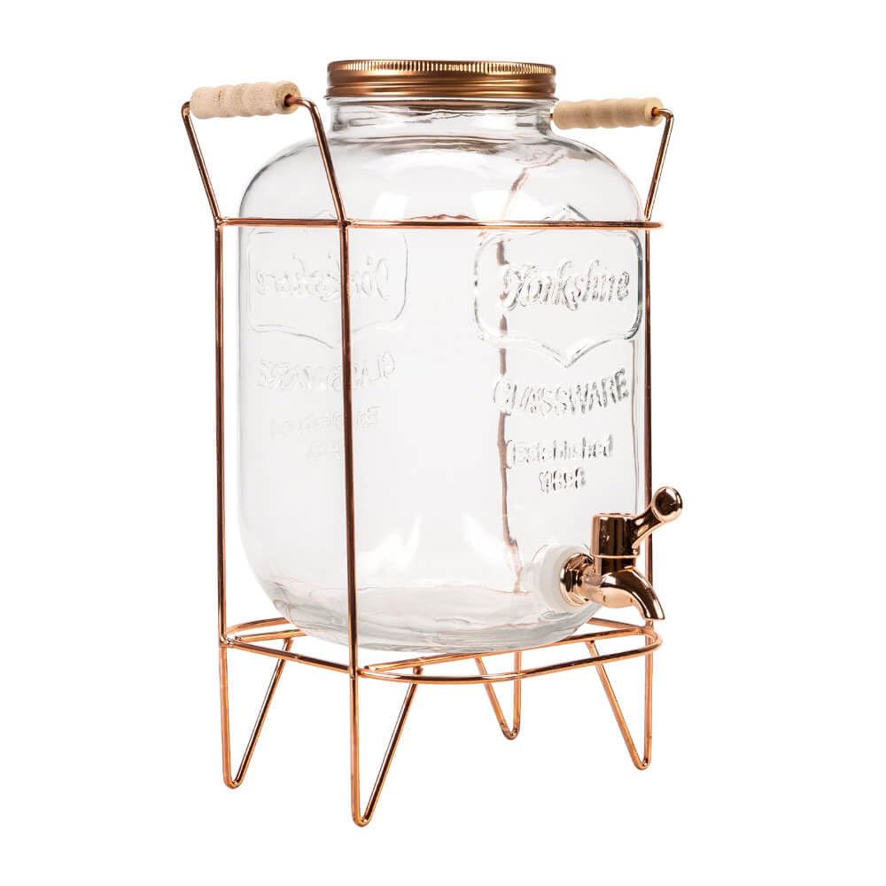 Distribuidor de Bebidas con Grifo Antigoteo - Dispensador de Bebidas de Agua de Vidrio con Soporte y Tapa - Distribuidor de Limonada de 5 litros