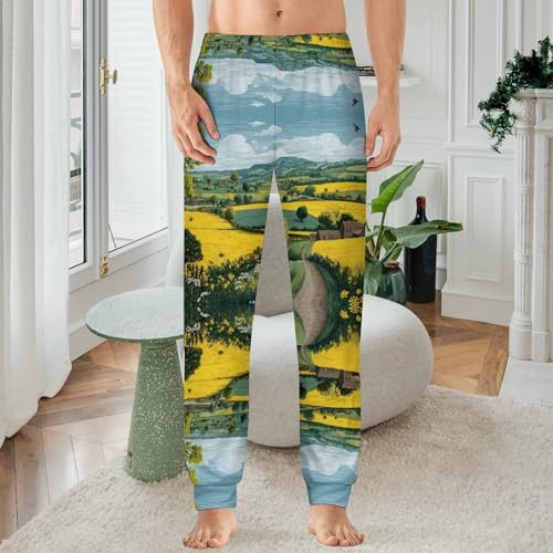 Spring Landscape In Countryside Men's Pajama Bottoms Sleep Lounge Soft Comfy Pants Sleepwear2