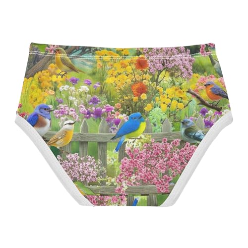 Vibrant Garden Scene Birds Flowers Toddler Underwear Floral 2t Cotton Panties for Girl Cartoon Briefs Undies Kids2