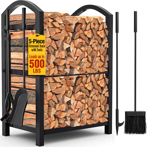 AMAGABELI GARDEN & HOME Firewood Rack Indoor with Tools 5-Piece