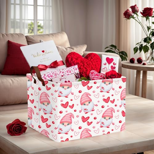Image of Cute Large Valentine's Day Gift Basket Empty Heart Decor Storage Bin for Kid Baby Room Decor (Dwarf Elf Love)