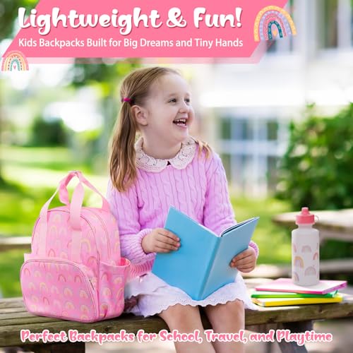 Image of Eccliy Rainbow Toddler Backpack with Leash 12'' Daycare Diaper Bag with and Water Bottle for Girls Preschool Kindergarten Backpack Gifts with Adjustable Shoulder Straps with 2 Large Pockets