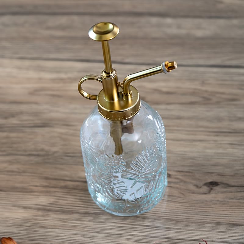 Pacific Giftware Pflanzen-Sprühflasche aus Glas mit Blattdruck im Vintage-Design, Kunststoff-Pflanzensprühflasche mit verstellbarer Kunststoffpumpe für Zimmerpflanzen und Sukkulenten,