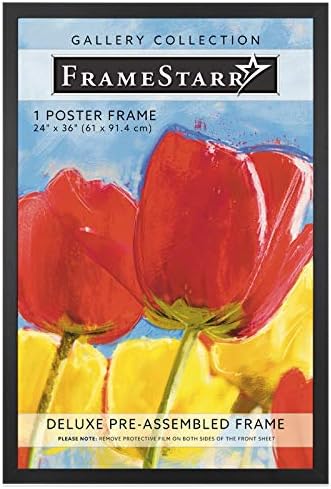 FrameStarr 24x36 Black Poster Frame, Pre-Assembled Black Poster Frame 24 x 36, Solid Composite Wood Frame for Wall Mounting