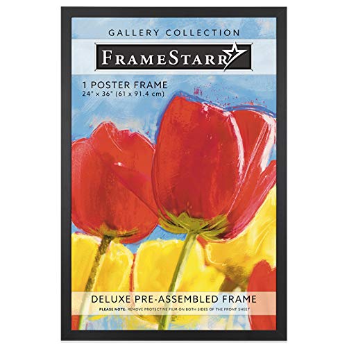 FrameStarr 24x36 Black Poster Frame, Pre-Assembled Black Poster Frame 24 x 36, Solid Composite Wood Frame for Wall Mounting