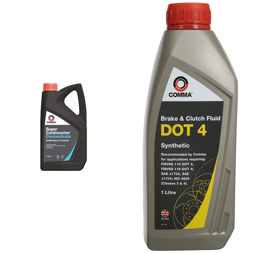 Comma SCA2L 2L Super Coldmaster Antifreeze and Coolant Concentrate & BF41L 1L DOT 4 Brake and Clutch Fluid - Grey