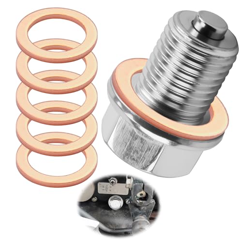 CJMUQHEHH Magnetische Ölablassschraube M14x1,5 mit Dichtring, Edelstahl Schraube für Ölwanne, Verschlussschraube mit 5 Stück Kupferscheiben ölschraube, Ablassschraube für Autos, Motorräder und Boote