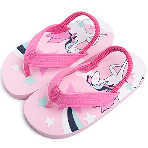 techcity Toddler Boys Girls Flip Flops Kids Unicorn Dinosaur Sandals Beach Pool Water Shoes with Back Strap