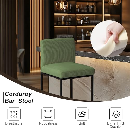 Green-and-Black-Bar-Stools-Set-of-2-Modern-Counter-Height-Stools-255-Height-with-Back-and-Footrest-for-Kitchen-Corduroy-Upholstered-Farmhouse-Bar-Chairs-Island-Stools Green and Black Bar Stools Set of 2 Modern Counter Height Stools 255 Height with Back and Footrest for Kitchen Corduroy Upholstered Farmhouse Bar Chairs Island Stools