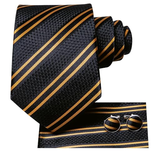 Image of Dubulle Mens Paisley Floral Silk Tie for Men Striped Necktie and Pocket Square Cufflinks Set Wedding Business