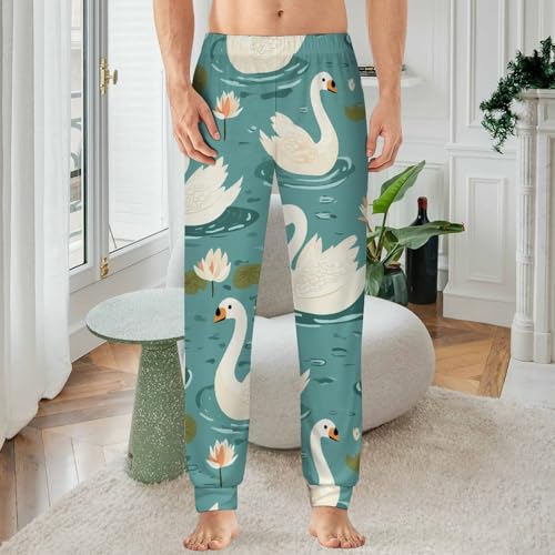 Ponds Swans Water Lilies Men's Pajama Bottoms Sleep Lounge Soft Comfy Pants Sleepwear2