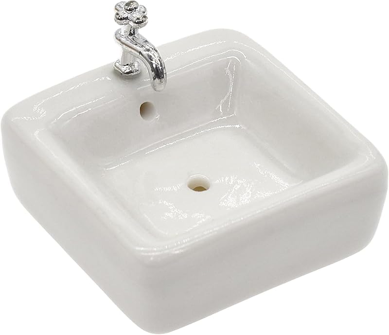 1:12 Scale Ceramic Sink with Removable Faucet