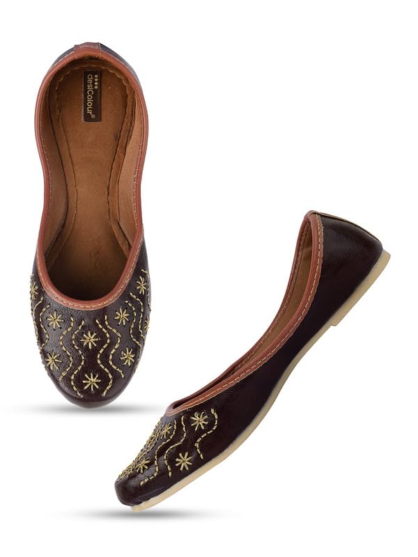 desi colour Women Ethnic Footwear Mojari/Punjabi Jutti-Golden Mirror Emb-picture-18