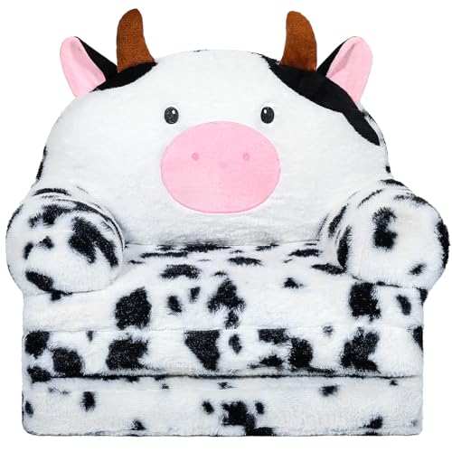 Image of Singda Toddler Chair Kids Sofa - Toddler Sofa Kids Couch Fold Out, 2 in 1 Flip Out Couch and Mini Sofa for Girls and Boys, Baby Couch for 1-4 Year Olds - Cute and Comfy Baby Sofa (Cow)