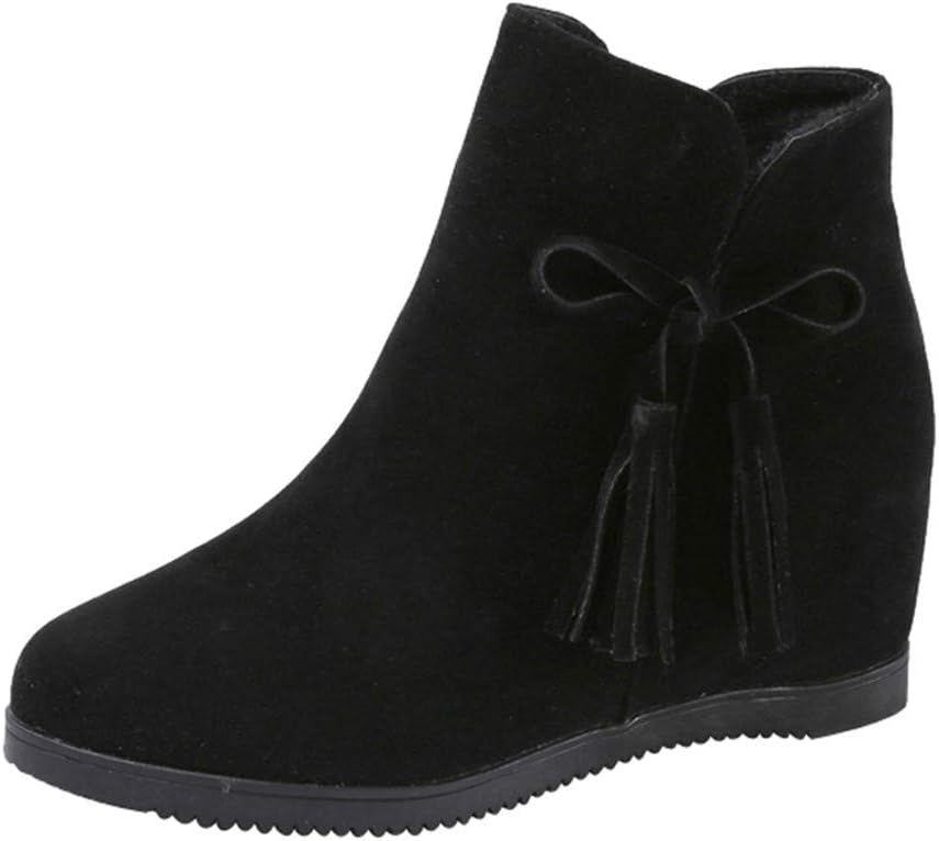 Sunyastor Women Suede Wedges Boots Clearance,Fashion Warm Winter Zipper Tassel Ankle Boots Casual Shoes Booties Black